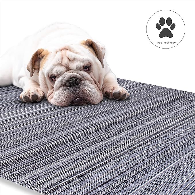 Fab Habitat Outdoor Rug - Waterproof, Fade Resistant, Crease-Free - Premium Recycled Plastic - Striped - Porch, Deck, Balcony, Mudroom, Laundry Room, Patio - Cancun - Midnight - 3 x 5 ft