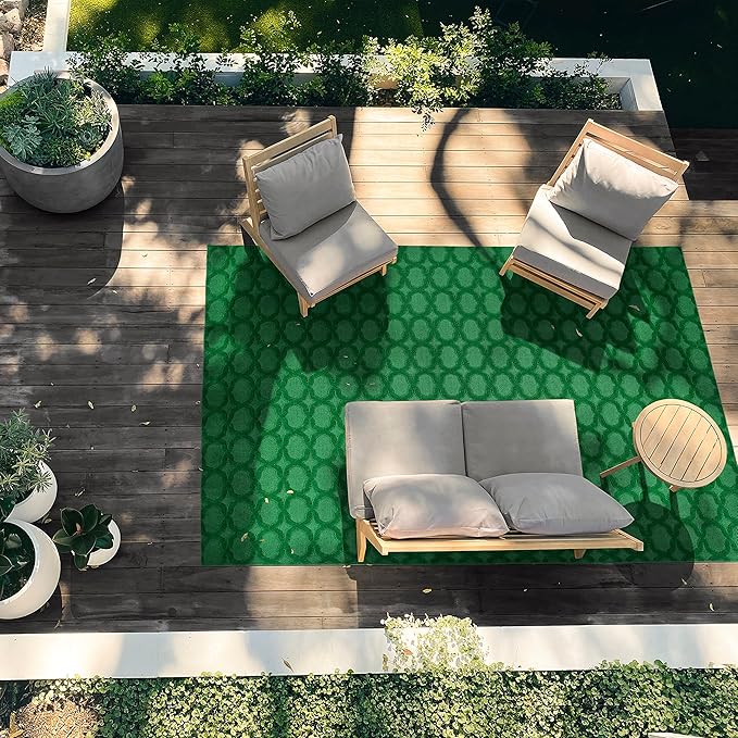 Garland Rug Garden Trellis 7 ft. x 10 ft. Indoor/Outdoor Area Rug Outdoor Waterproof Rug for Patio, Camping Rugs, RV, Porch, Deck, Camper, Balcony, Backyard for High-Traffic Areas, Green