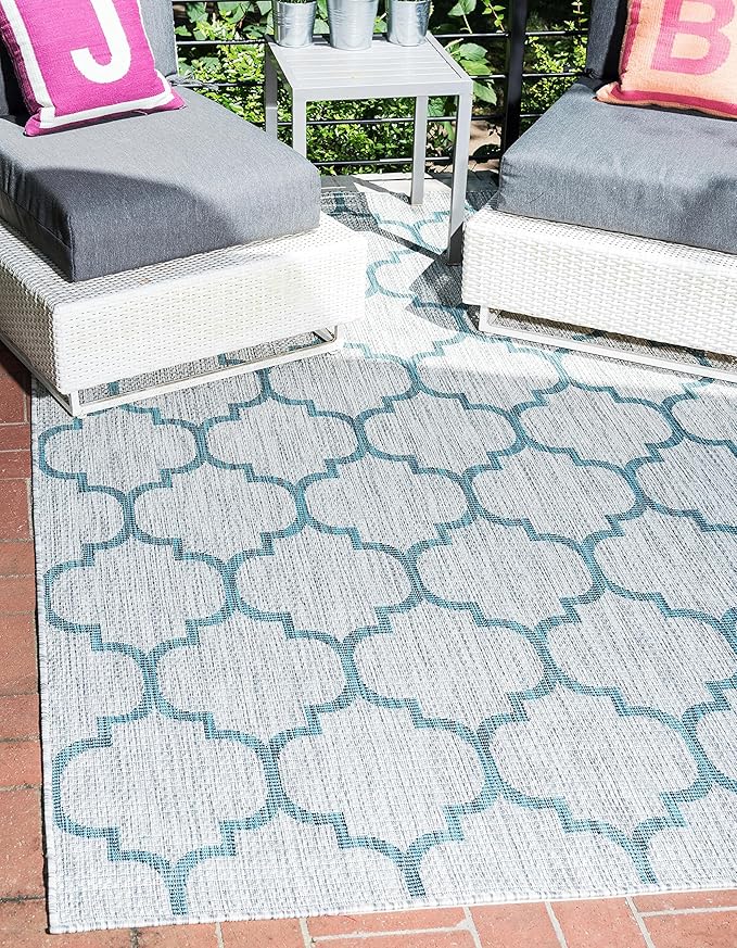 Unique Loom Outdoor Trellis Collection Area Rug (4' 1" x 6' 1" Rectangle, Gray/ Ivory)