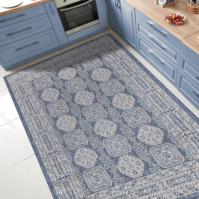 Keen Home Design Terrace Outdoor Throw Rug - 36"x60" Washable Indoor/Outdoor Rug for Patio, Kitchen, Balcony, Beach, Garden, Deck and Porch, Size: 3' x 5', Trend Navy