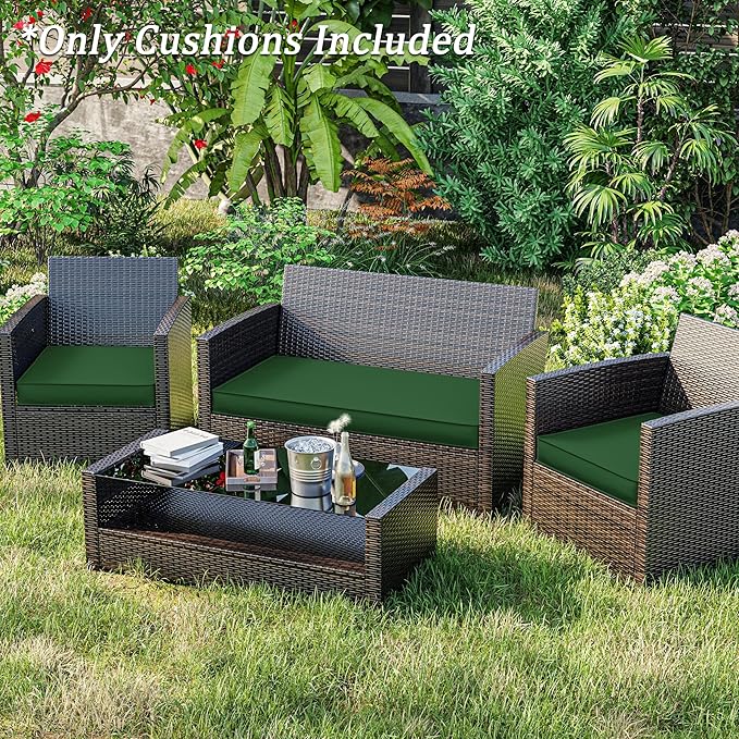 3 Pack Outdoor Replacement Cushions,36L x 18W x 3H,18L x 18W x 3H inch, High-Elastic Replacement Sponge for 4-Seater Water-Resistant Patio/Sofa with Removable Covers (Green)