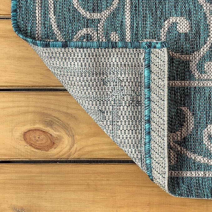 JONATHAN Y Vintage Filigree Indoor Outdoor Square Area Rug 8X8 Teal/Gray, Charleston Textured Weave for Backyard, Patio, Porch, Easy-Cleaning, High Traffic, Pet-Friendly, Non-Shedding (SMB106F-8SQ)