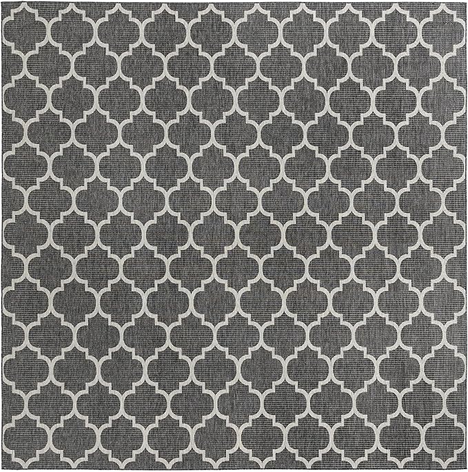 Unique Loom Outdoor Trellis Collection Area Rug - Trellis (Square 13' 0" x 13' 0", Black/ Ivory)