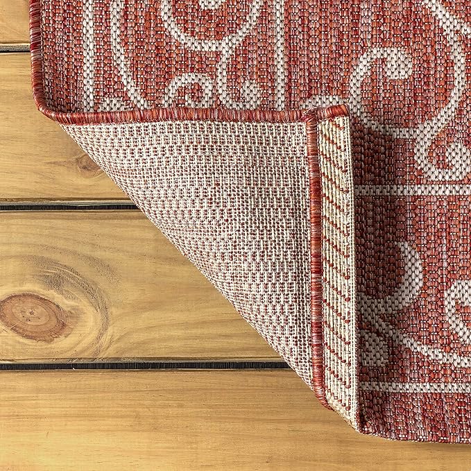 JONATHAN Y Vintage Filigree Indoor Outdoor Area Rug 8X10 Red/Beige, Charleston Textured Weave for Backyard, Patio, Porch, Easy-Cleaning, High Traffic, Pet-Friendly, Non-Shedding (SMB106B-8)