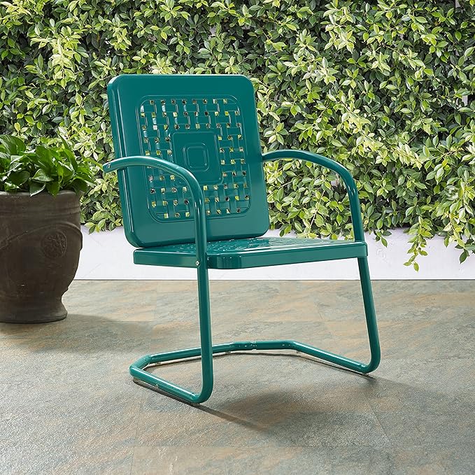 Crosley Furniture Bates 2-Piece Outdoor Chair Set, Retro Metal Patio Chairs for Dining, Porch, Deck, Balcony, Turquoise Gloss