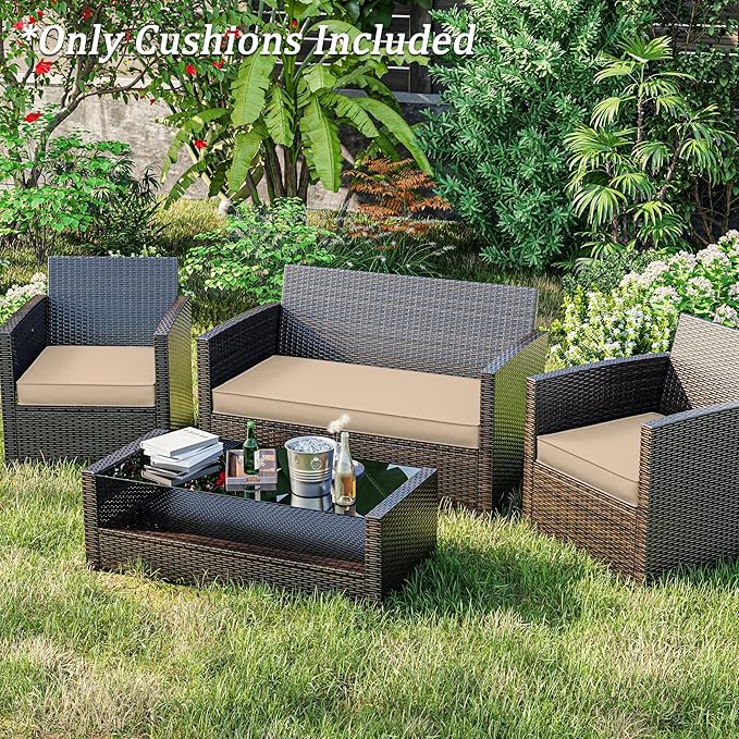 3 Pack Outdoor Replacement Cushions,36L x 18W x 3H,18L x 18W x 3H inch, High-Elastic Replacement Sponge for 4-Seater Water-Resistant Patio/Sofa with Removable Covers (Sand)