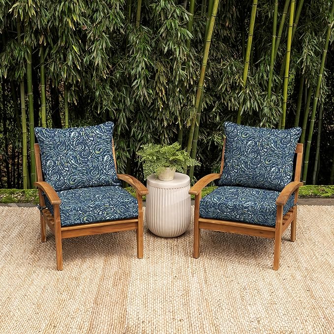Arden earthFIBER Outdoor Foam Deep Seat Cushion (4-Pack), 24x24, Premium High-Density Foam, Never Flattens, Weather-Proof for Patio Chair Sofa Couch, Sapphire Blue Ridge Paisley