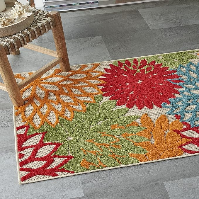 Nourison Home Aloha Indoor/Outdoor Green 3' x 5' Area Rug, Tropical, Botanical, Easy Cleaning, Non Shedding, Bed Room, Living Room, Dining Room, Deck, Backyard, Patio (3x5)
