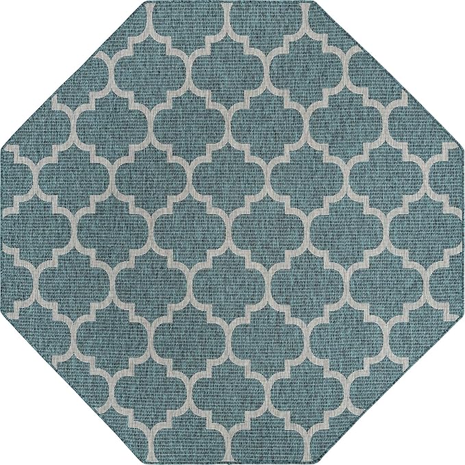 Unique Loom Outdoor Trellis Collection Area Rug (7' 10" Octagon, Teal/ Gray)