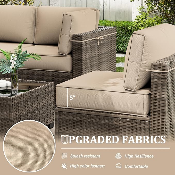 Outdoor Furniture Replacement Cushions, 5" Foam Foam High-Density, Fits 6-seat Sectional Rattan Conversation Set, 14 Piece Patio Water-Resistant Replacement Sofa Cushions, Liner&Cover