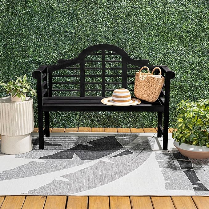 JONATHAN Y BNH103C Lutyens 51.2" 3-Seat Arched 600-Lbs Support Acacia Wood Outdoor Garden Patio Bench for Garden, Lawn, Backyard, Pool, Deck, Beach, Firepit, Black