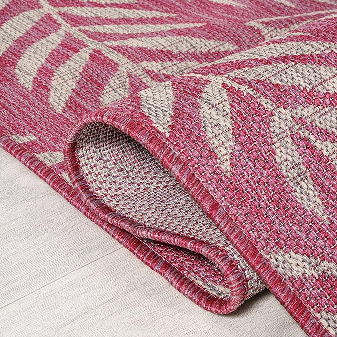 JONATHAN Y Palm Frond Indoor Outdoor Area Rug 9X12 Fuchsia/Light Gray, Nevis for Backyard, Patio, Porch, Easy-Cleaning, High Traffic, Pet-Friendly, Non-Shedding (SMB119F-9)