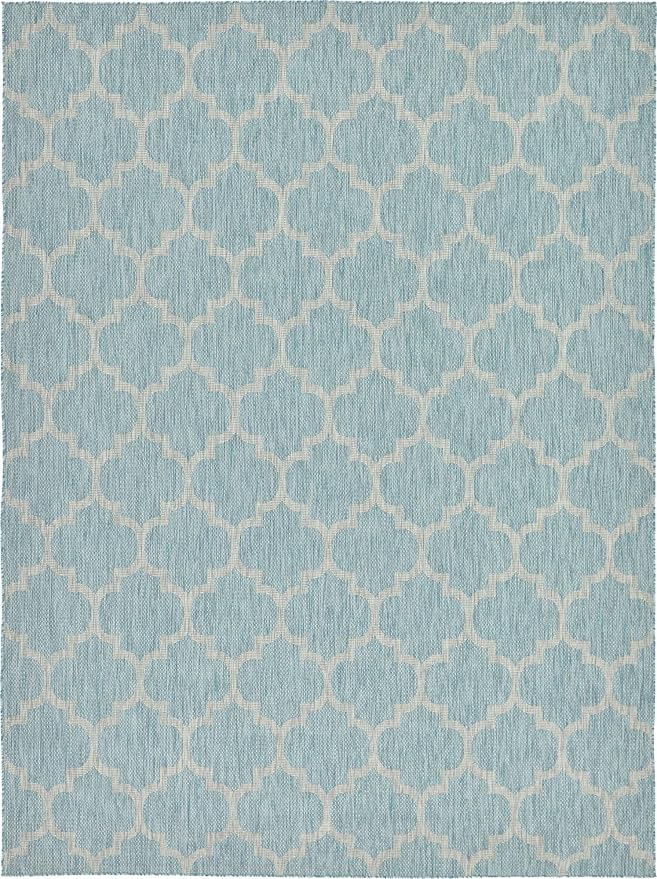 Unique Loom Outdoor Trellis Collection Area Rug (9' x 12' Rectangle, Aquamarine/ Gray)
