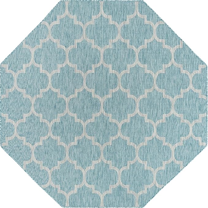 Unique Loom Outdoor Trellis Collection Area Rug (8' Octagon, Aquamarine/ Gray)