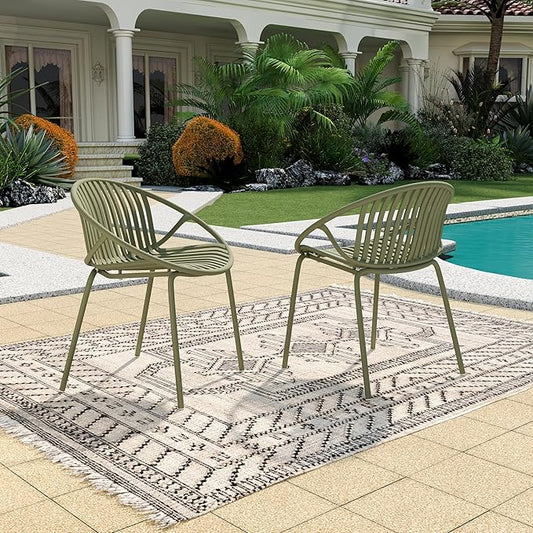 Christopher Knight Home Set of 2 Tita Modern Patio Outdoor Dining Chairs, Stacking Chair, Outside Dinner,Garden/Balcony/Poolside Stackable Accent Chairs,Metal Legs,Plastic Cutout Backrest, Green