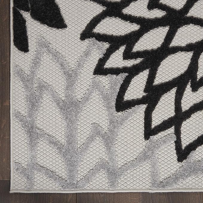 Nourison Home Aloha 6' Runner Black White Fabric Tropical Area Rug (6' Runner)