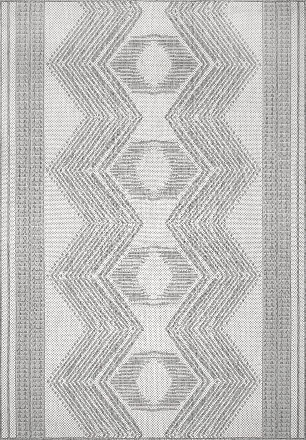 Nuloom Ranya Light Grey/Ivory, 9'6" x 12', Tribal Geometric, Soft and Cozy, High Traffic, Stain Resistant, Easy Clean, Durable Area Rug for Indoor/Outdoor Patio, Deck, Porch, Garden, Courtyard