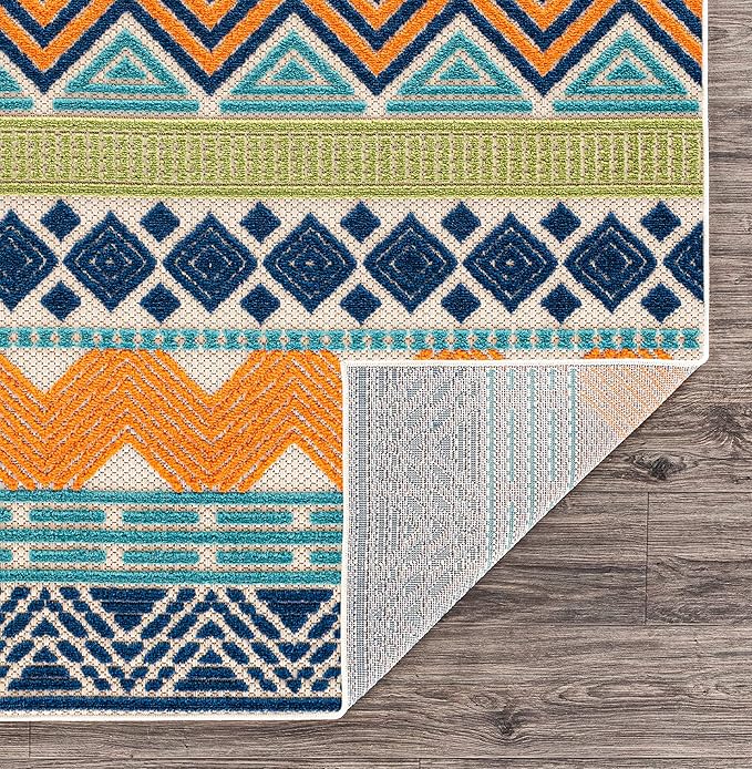 Rugshop Multi Marbella Boho Indoor/Outdoor Area Rug, Machine Washable for Backyard, Deck and Outdoor Lounge 7'10" x 10'