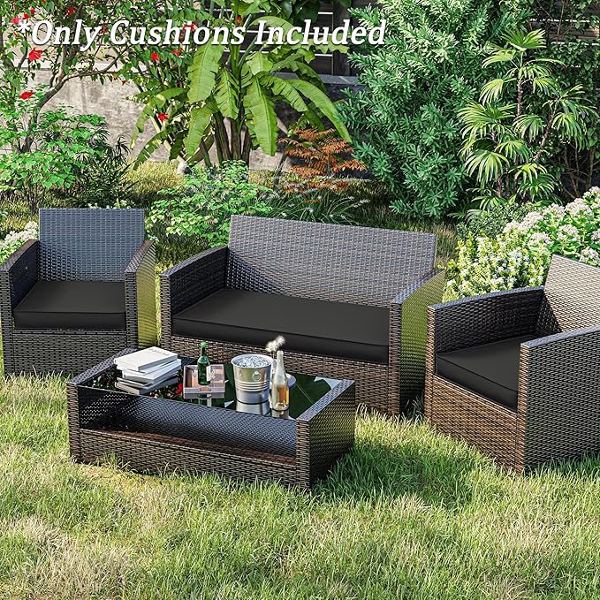 3 Pack Outdoor Replacement Cushions,36L x 18W x 3H,18L x 18W x 3H inch, High-Elastic Replacement Sponge for 4-Seater Water-Resistant Patio/Sofa with Removable Covers (Black)