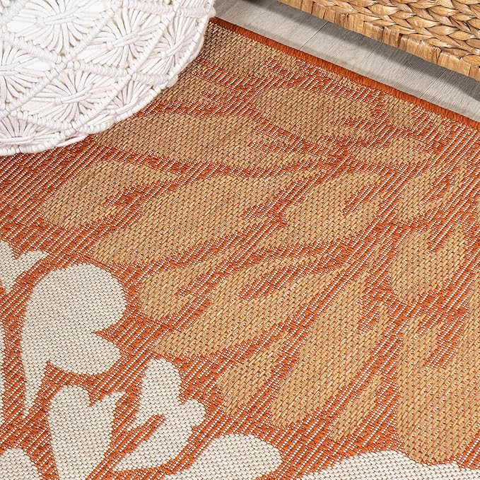 JONATHAN Y Floral Textured Weave Indoor Outdoor Runner Rug 2X10 Orange/Cream, Zinnia Modern for Backyard, Patio, Porch, Easy-Cleaning, High Traffic, Pet-Friendly, Non-Shedding (SMB110E-210)