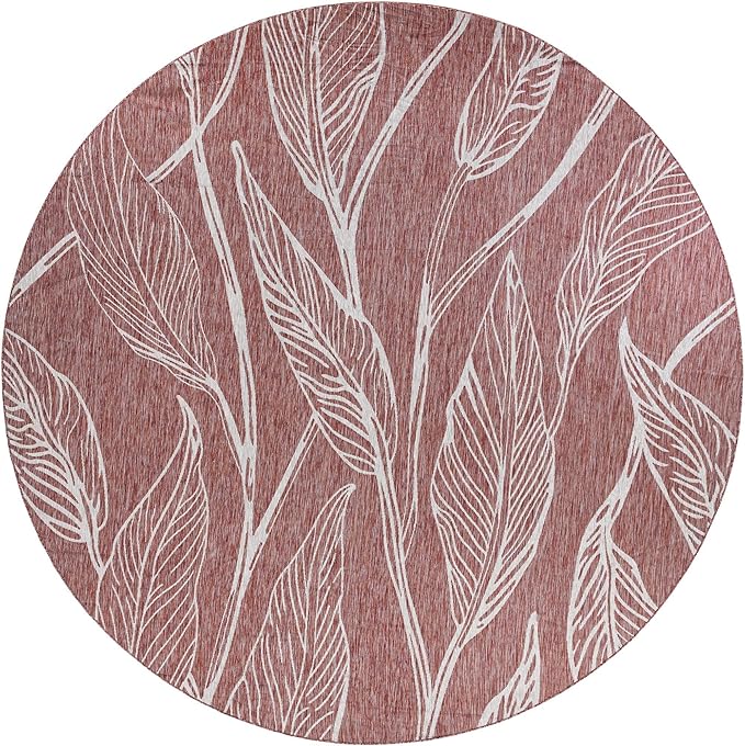 Unique Loom Outdoor Botanical Collection Area Rug - Leaf (13' Round Rust Red/Gray)