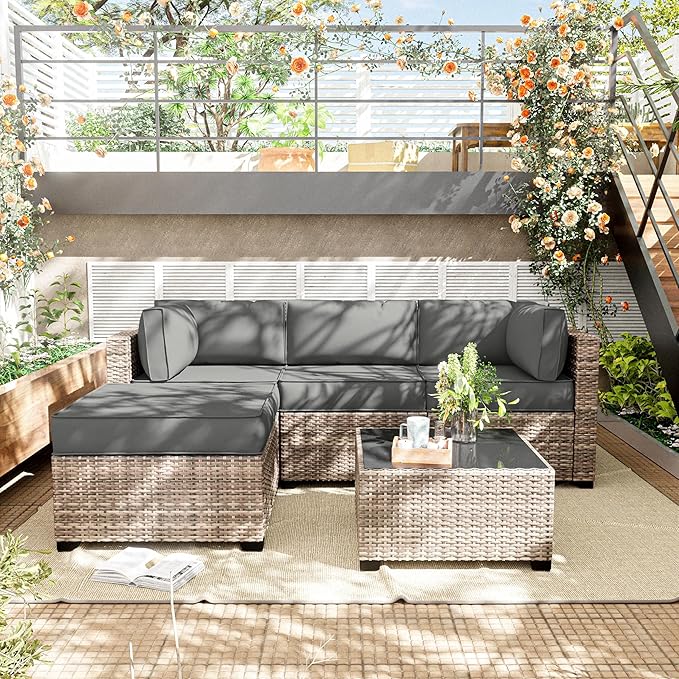 Patio Furniture Cushions, Replacement Outdoor Cushions for 4-Seat Patio Furniture, Waterproof Cushions for Outdoor Sectional Sofa Couch, Light Grey