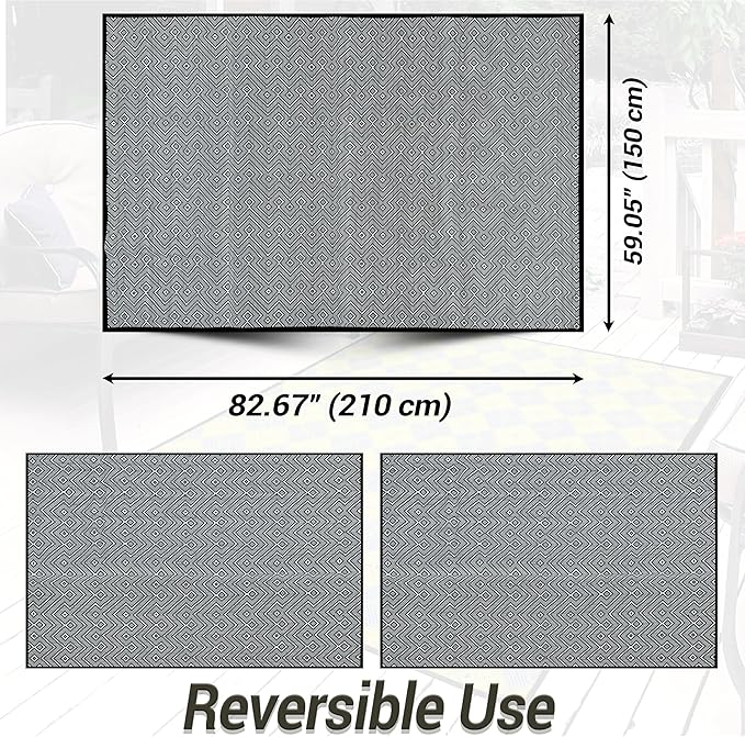 ARSUK Outdoor Patio Rug (7 x 5 ft) - Weatherproof, Indoor and Outdoor Use, Ideal for Garden, Camping, Balcony Carpet, Picnic, Backyard, Lightweight, Foldable, Recycled Plastic