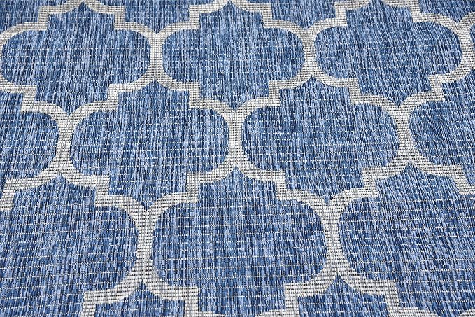 Unique Loom Outdoor Trellis Collection Area Rug (5' 3" x 8' Rectangle, Navy Blue/ Ivory)
