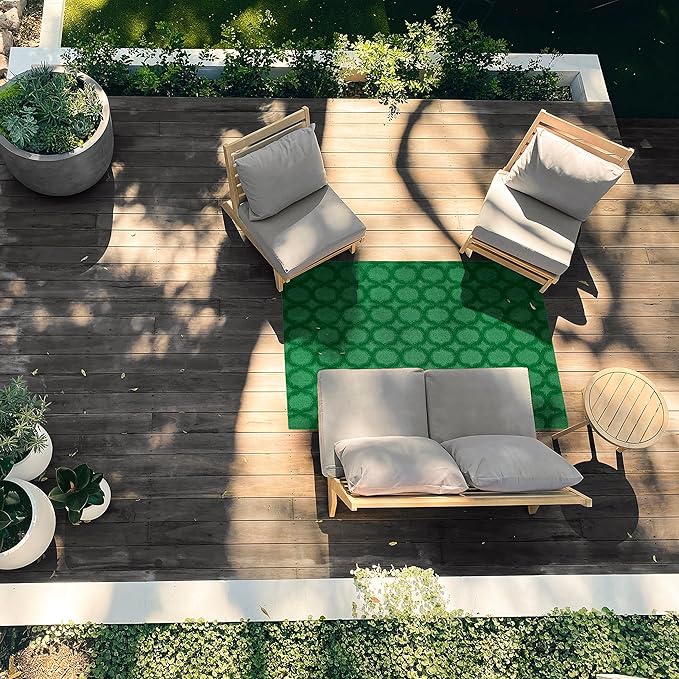 Garland Rug Garden Trellis 4 ft. x 6 ft. Indoor/Outdoor Area Rug Outdoor Waterproof Rug for Patio, Camping Rugs, RV, Porch, Deck, Camper, Balcony, Backyard for High-Traffic Areas, Green