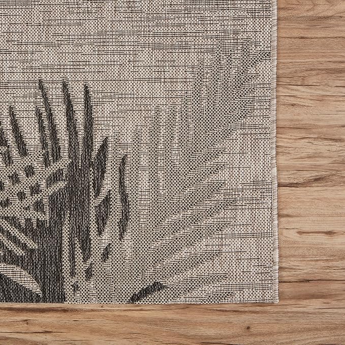 LR Home 2x3 Indoor/Outdoor Area Rug for Home Decor | Coastal Palm Leaf Carpet for Living Room, Bedroom, Playroom, Patio, Garden | Modern Farmhouse Rug | Black/Gray