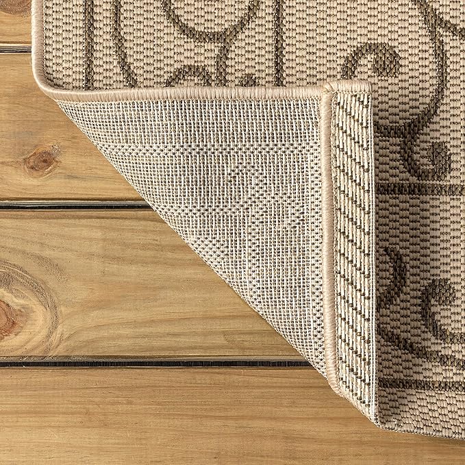 JONATHAN Y Vintage Filigree Indoor Outdoor Round Area Rug 9 Ft Beige/Brown, Charleston Textured Weave for Backyard, Patio, Porch, Easy-Cleaning, High Traffic, Pet-Friendly, Non-Shedding (SMB106A-9R)