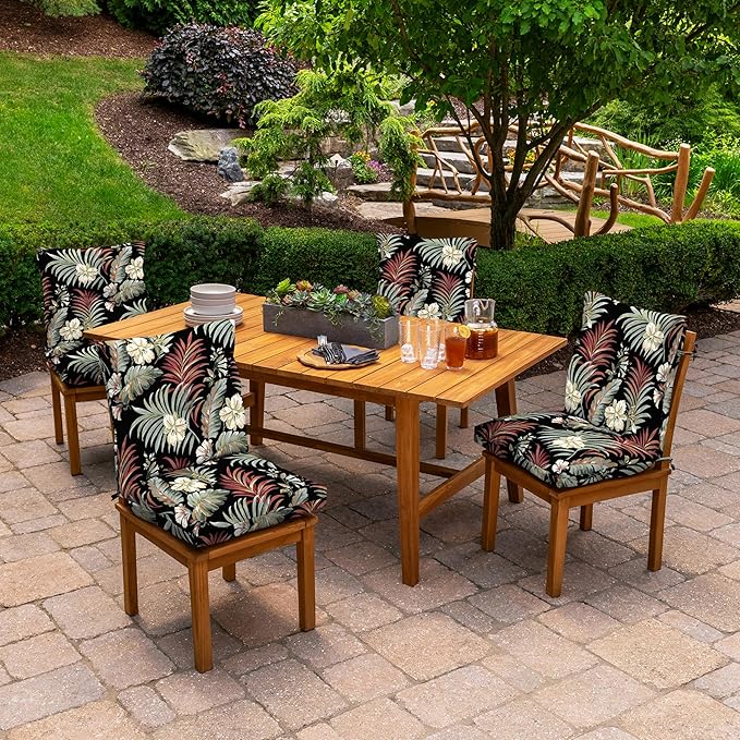 Arden Outdoor Plush Modern Tufted Blowfill Dining Chair Cushion, 21 x 40, Water Repellent, Fade Resistant, Tufted Cushion for Dining and Bistro Chairs, Simone Black Tropical