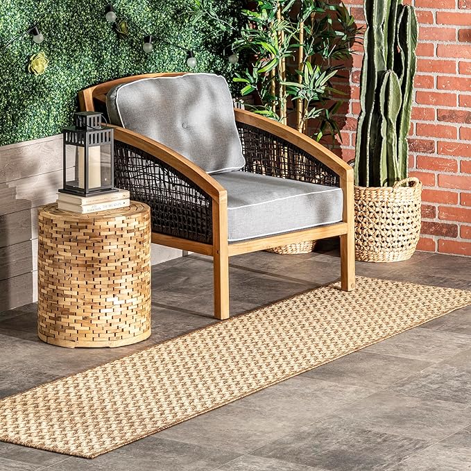 Nuloom Outdoor Performance Camryn Brown/Ivory, 2' x 6', Herringbone, Soft, High Traffic, Stain Resistant, Easy Clean, Durable Runner for Indoor/Outdoor Patio, Deck, Porch, Garden, Courtyard