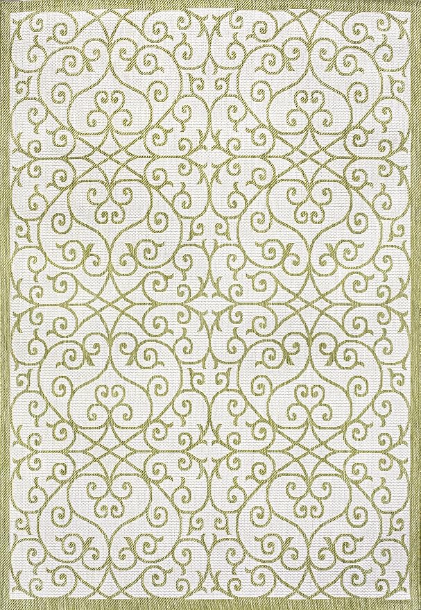 JONATHAN Y Vintage Filigree Indoor Outdoor Area Rug 8X10 Green/Cream, Madrid Textured Weave for Backyard, Patio, Porch, Easy-Cleaning, High Traffic, Pet-Friendly, Non-Shedding (SMB107H-8)