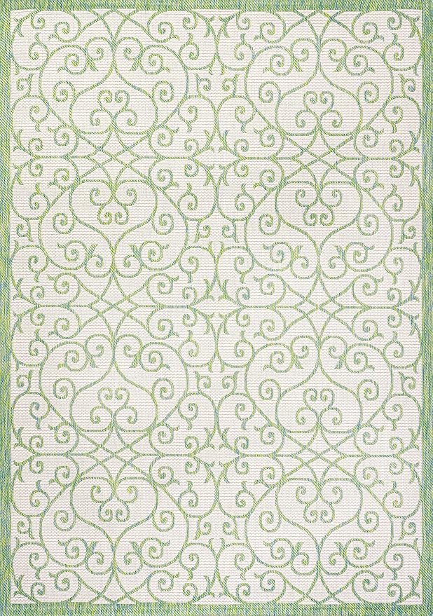 JONATHAN Y Vintage Filigree Indoor Outdoor Area Rug 3X5 Cream/Green, Madrid Textured Weave for Backyard, Patio, Porch, Easy-Cleaning, High Traffic, Pet-Friendly, Non-Shedding (SMB107J-3)