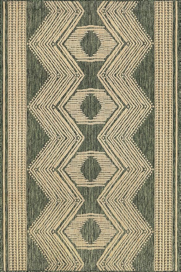 nuLOOM 10' x 14' Outdoor Tribal Geometric Area Rug, Stain Resistant, Weather Resistant, High Traffic, Patio, Balcony, Outside, Ranya Green