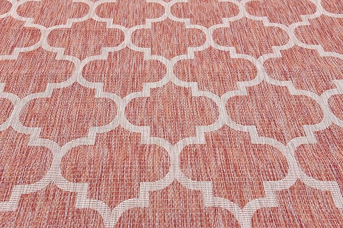 Unique Loom Outdoor Trellis Collection Area Rug (9' x 12' Rectangle, Rust Red/ Ivory)