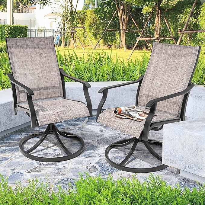 NUU GARDEN Swivel Patio Chair Set of 2, All-Weather Textilene Outdoor Dining Chairs with High Back, Outdoor Dining Chair Set for Lawn Porch Balcony Outside, Grayish Brown