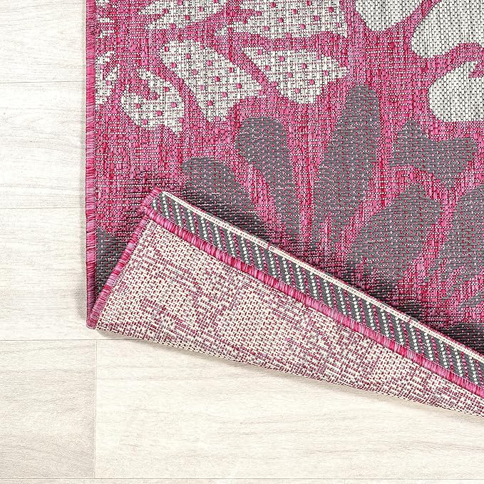 JONATHAN Y Floral Textured Weave Indoor Outdoor Area Rug 3X5 Fuchsia/Light Gray, Zinnia Modern for Backyard, Patio, Porch, Easy-Cleaning, High Traffic, Pet-Friendly, Non-Shedding (SMB110F-3)