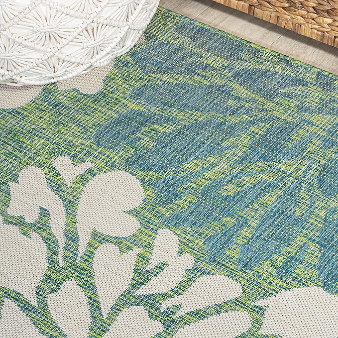 JONATHAN Y Floral Textured Weave Indoor Outdoor Round Area Rug 8 Ft Cream/Green, Zinnia Modern for Backyard, Patio, Porch, Easy-Cleaning, High Traffic, Pet-Friendly, Non-Shedding (SMB110D-8R)