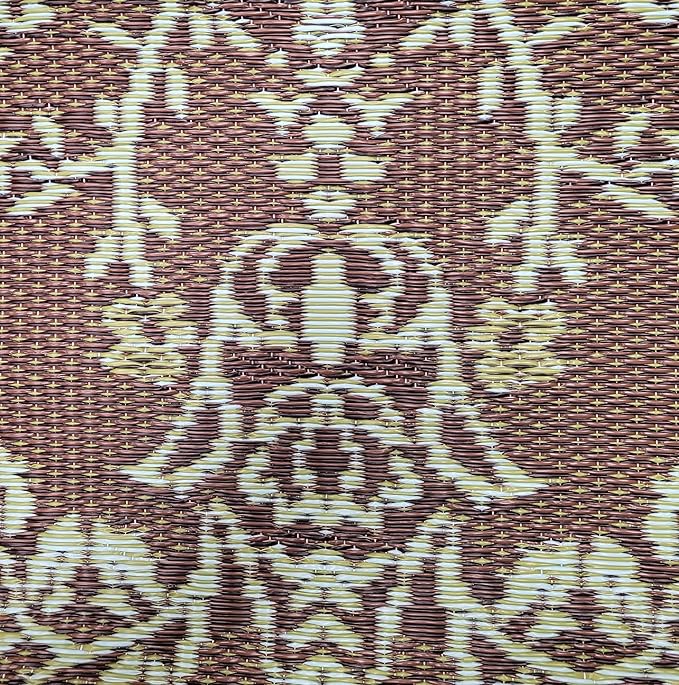 Mad Mats Traditional Outdoor Rug, Reversible Plastic Mat (6' x 9', Oriental Garland - Teal/Brown)