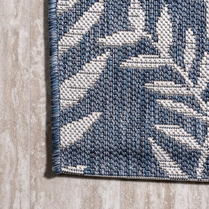 JONATHAN Y Palm Frond Indoor Outdoor Square Area Rug 3X3 Navy/Ivory, Nevis for Backyard, Patio, Porch, Easy-Cleaning, High Traffic, Pet-Friendly, Non-Shedding (SMB119B-3SQ)