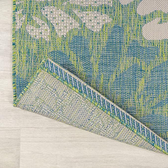 JONATHAN Y Floral Textured Weave Indoor Outdoor Runner Rug 2X8 Cream/Green, Zinnia Modern for Backyard, Patio, Porch, Easy-Cleaning, High Traffic, Pet-Friendly, Non-Shedding (SMB110D-28)