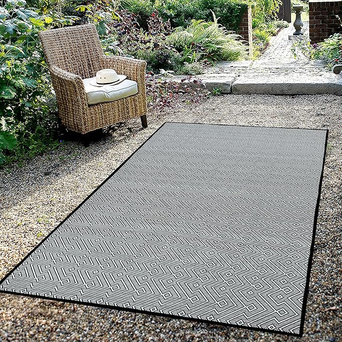 ARSUK Outdoor Patio Rug (7 x 5 ft) - Weatherproof, Indoor and Outdoor Use, Ideal for Garden, Camping, Balcony Carpet, Picnic, Backyard, Lightweight, Foldable, Recycled Plastic