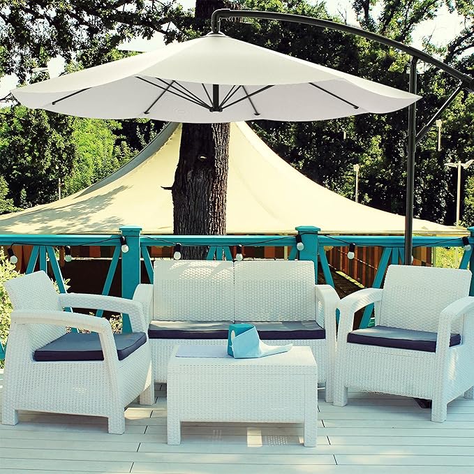 10 Ft Offset Cantilever Patio Umbrella - Fade-Resistant Shade Umbrella Outdoor Patio Canopy with Cross Base for Garden, Lawn, Deck, Yard or Pool by Pure Garden (Cream)