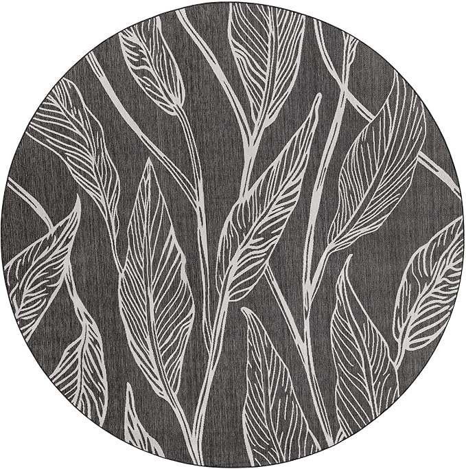 Unique Loom Outdoor Botanical Collection Area Rug - Leaf (10' 8" Round, Ivory Charcoal)