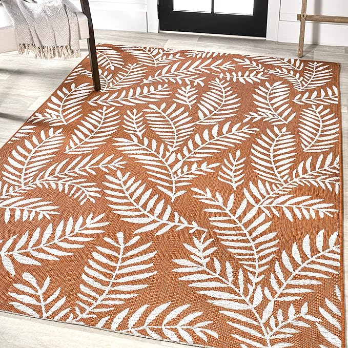 JONATHAN Y Palm Frond Indoor Outdoor Area Rug 9X12 Orange/Cream, Nevis for Backyard, Patio, Porch, Easy-Cleaning, High Traffic, Pet-Friendly, Non-Shedding (SMB119E-9)