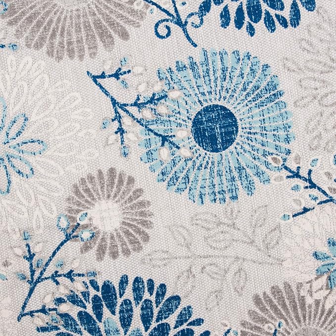 SAFAVIEH Washable Rug Outdoor Cabana Collection - 6'7" Round, Grey & Blue, Non-Shedding & Easy to Clean, Ideal for Patio, Backyard, Mudroom (CBN832F)