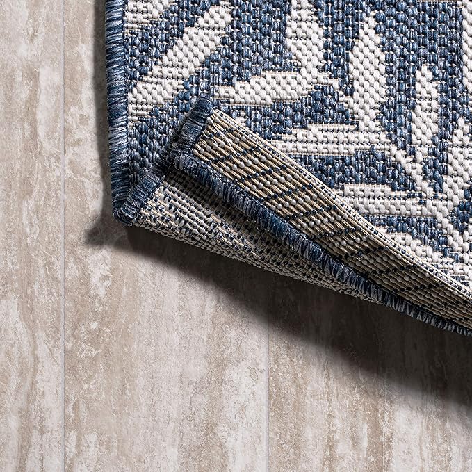 JONATHAN Y Palm Frond Indoor Outdoor Octagon Area Rug 8 Ft Navy/Ivory, Nevis for Backyard, Patio, Porch, Easy-Cleaning, High Traffic, Pet-Friendly, Non-Shedding (SMB119B-8TGN)