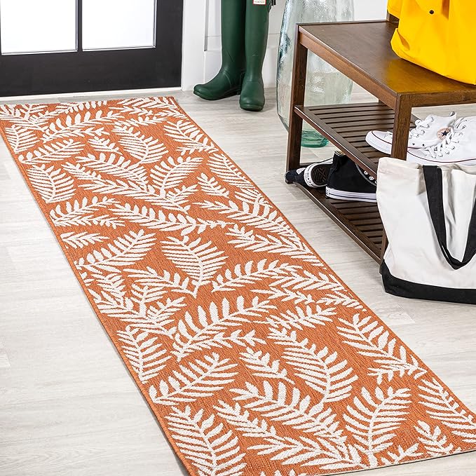 JONATHAN Y Palm Frond Indoor Outdoor Runner Rug 2X8 Orange/Cream, Nevis for Backyard, Patio, Porch, Easy-Cleaning, High Traffic, Pet-Friendly, Non-Shedding (SMB119E-28)